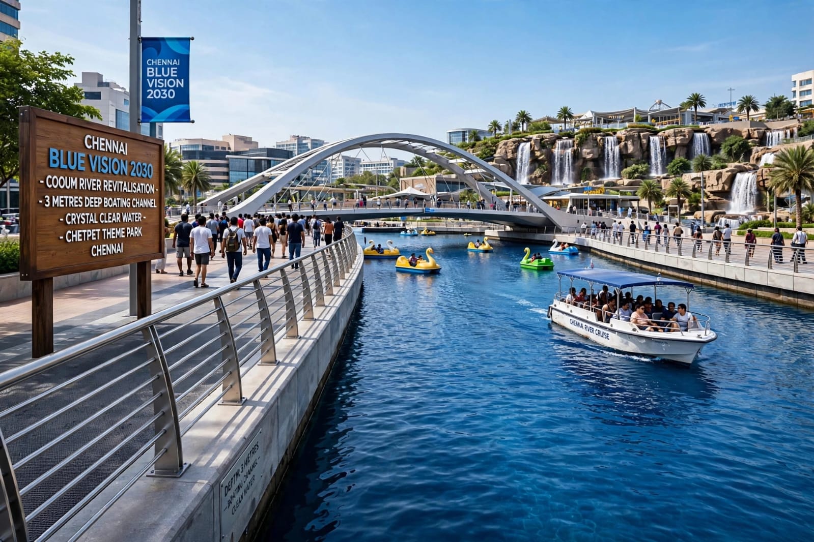 Chetpet waterfront with boats and pedal craft