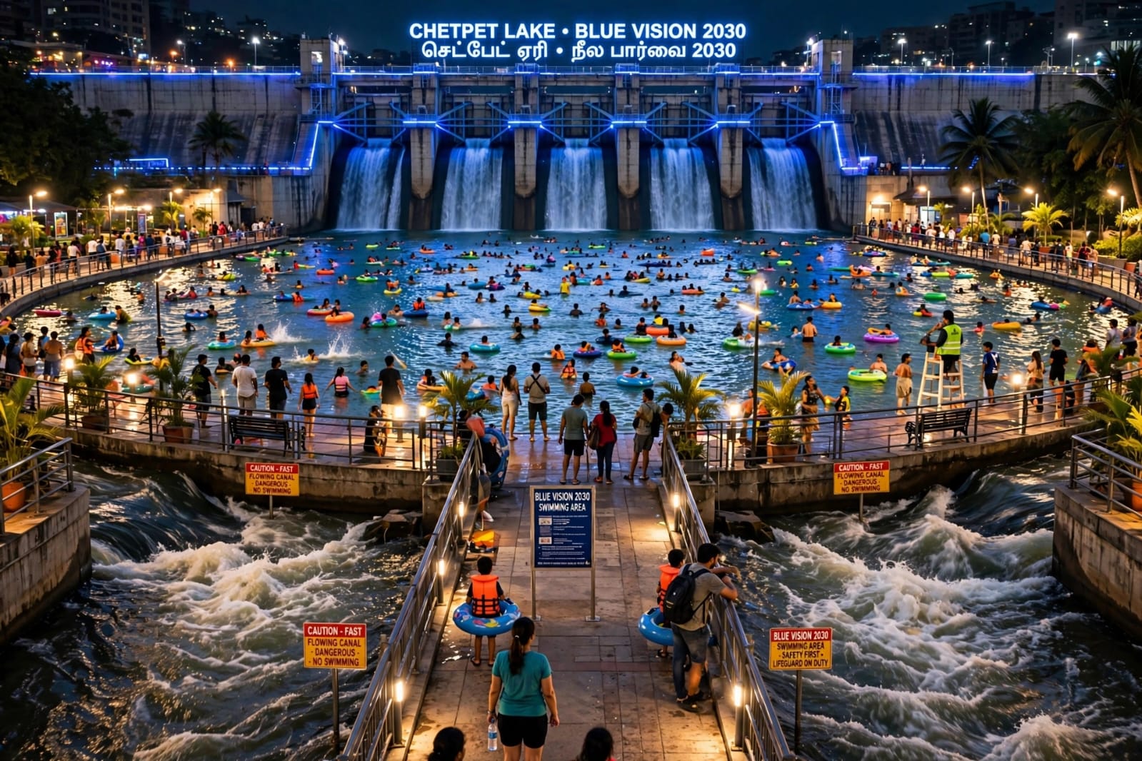 Chetpet Lake swimming area at night